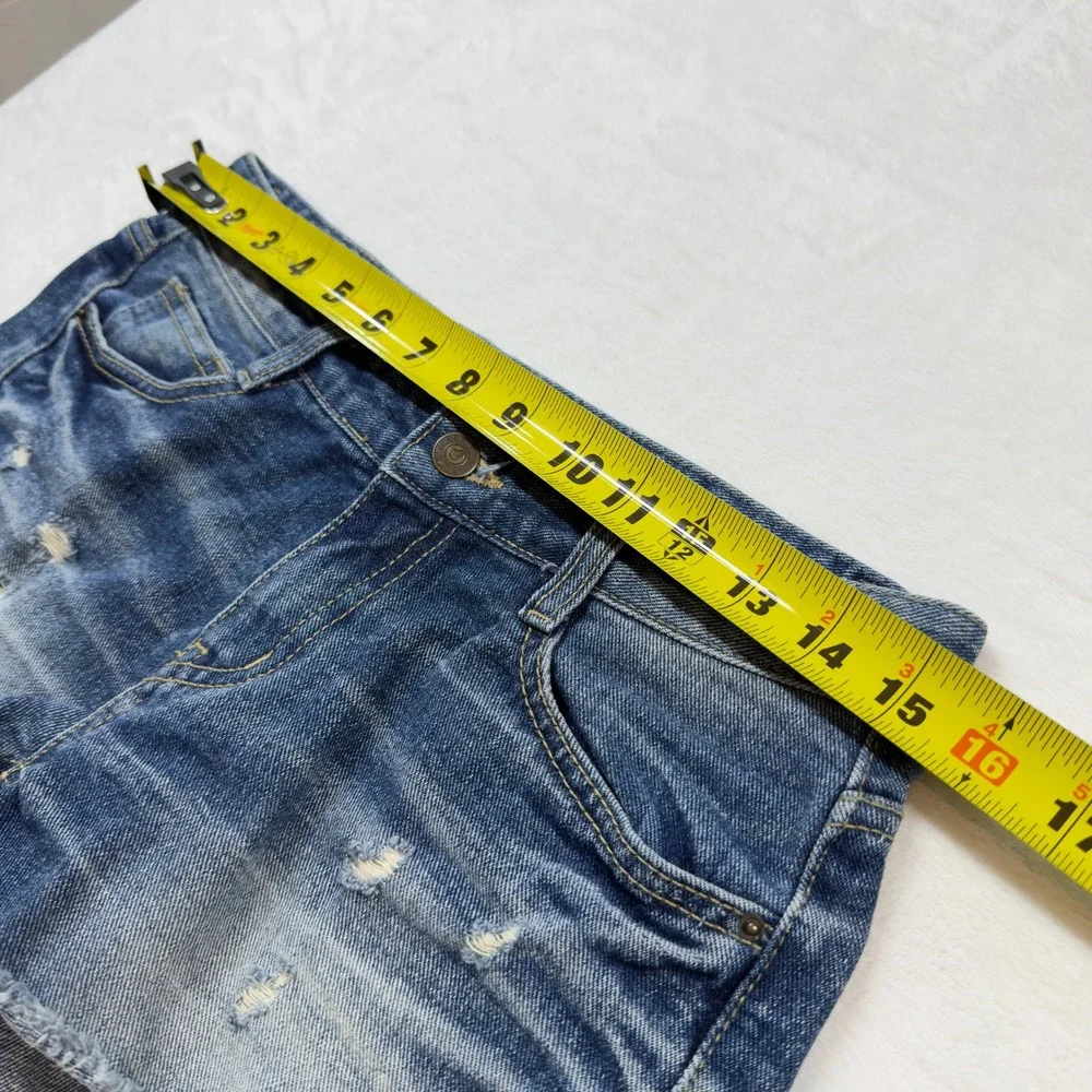 Flyup Distressed Denim Shorts Womens Size M Blue Good Frayed Hem Low Rise Cutoff